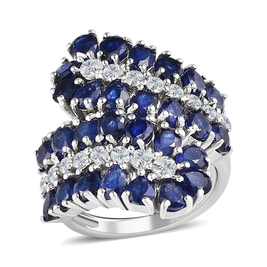 Masoala Saphir (Fissure gefüllt), weißer Zirkon Ring, 925 Silber platiniert, ca. 6.75 ct