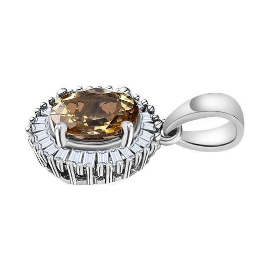 AA Natürlicher goldener Tansanit, Weißer Diamant Anhänger 925 Silber Gelbgold Vermeil ca. 0,99 ct.