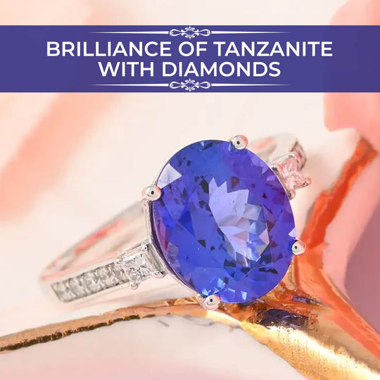 Rhapsody AAAA Tansanit, Weißer Diamant AGI zertifiziert Ring 950 Platin (Größe 17.00) ca. 4.35 ct