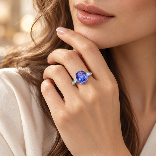 Rhapsody AAAA Tansanit, Weißer Diamant AGI zertifiziert Ring 950 Platin (Größe 17.00) (10-15 Werktage Lieferzeit) ca. 4.35 ct