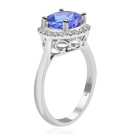 Rhapsody AAAA Tansanit, Weißer Diamant AGI zertifiziert Ring 950 Platin (Größe 17.00) ca. 2.44 ct