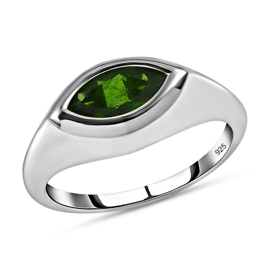 Natürlicher Chromdiopsid Ring, 925 Silber platiniert ca. 1.03 ct