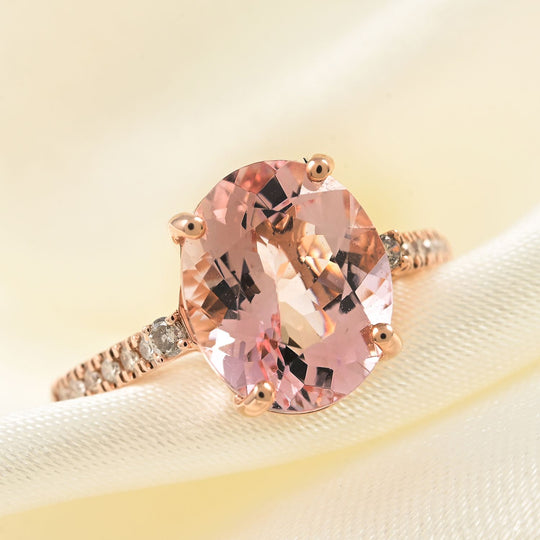 AAA Rosa Morganit, Weißer Diamant, Ringe 585 Gold ca. 4.10 ct