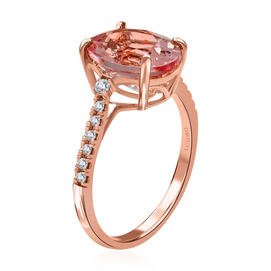 AAA Rosa Morganit, Weißer Diamant, Ringe 585 Gold ca. 4.10 ct