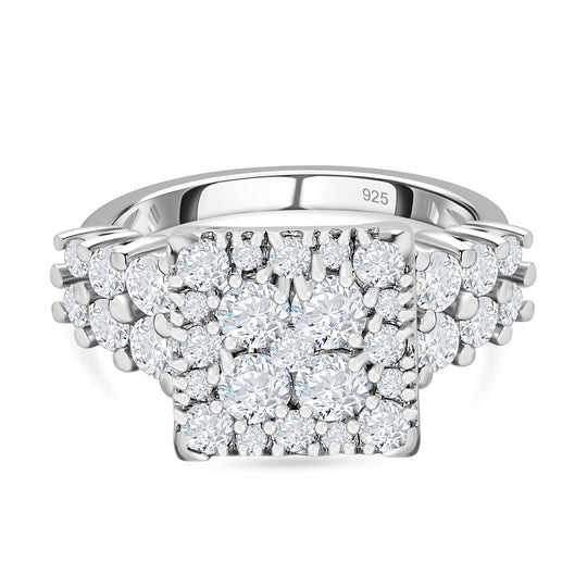 LUSTRO STELLA weißer Zirkonia Cluster Ring, 925 Silber platiniert