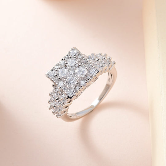 LUSTRO STELLA weißer Zirkonia Cluster Ring, 925 Silber platiniert