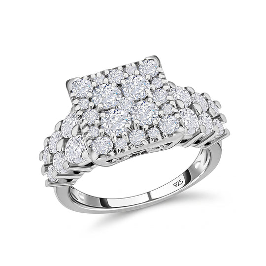 LUSTRO STELLA weißer Zirkonia Cluster Ring, 925 Silber platiniert