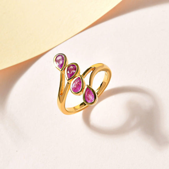 Ilakaka Rosa Saphir (Fissure gefüllt) Ring, 925 Silber vergoldet ca. 1.20 ct