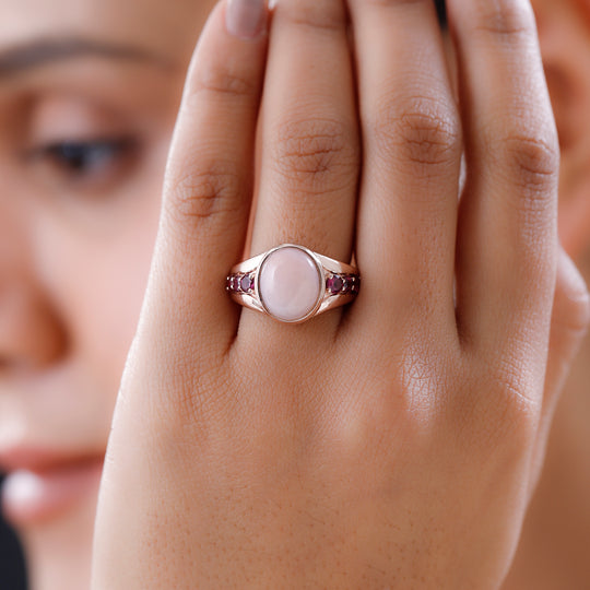Natürlicher Peruanischer Rosa Opal und Rhodolith Granat Ring, 925 Silber rosévergoldet - 4,71 ct.