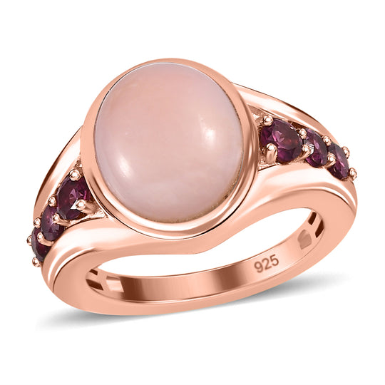 Natürlicher Peruanischer Rosa Opal und Rhodolith Granat Ring, 925 Silber rosévergoldet - 4,71 ct.