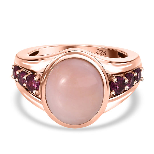 Natürlicher Peruanischer Rosa Opal und Rhodolith Granat Ring, 925 Silber rosévergoldet - 4,71 ct.