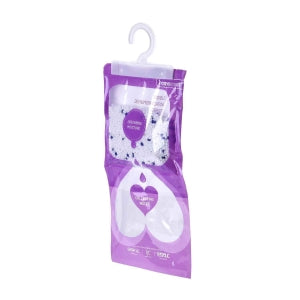 HOME SMART Hängende Luftentfeuchter Tasche 220g*5 Lila 1.N.W: 220g Calciumchlorid pro Tasche 2. Lavendel-Duft 3. Weißer oder blauer Haken+angepasster Innenbeutel (Tyvek)+leerer Außenbeutel