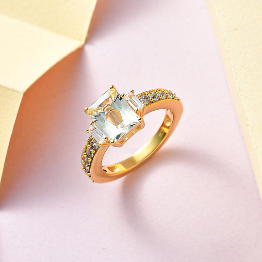 Triphan weißer Zirkon Ring, 925 Silber Gelbgold Vermeil (Größe 21.00) ca. 3.51 ct