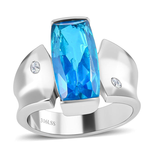 Karibik Quarz, Weißer Zirkon Ring Edelstahl ca. 6.09 ct