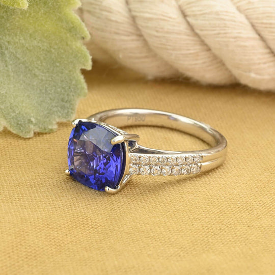 Rhapsody AAAA Tansanit, Weißer Diamant AGI zertifiziert Ring 950 Platin (Größe 17.00) ca. 3.24 ct