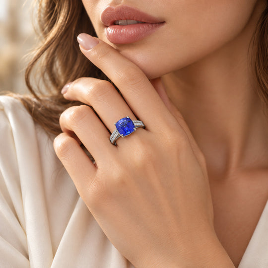 Rhapsody AAAA Tansanit, Weißer Diamant AGI zertifiziert Ring 950 Platin (Größe 17.00) (10-15 Werktage Lieferzeit) ca. 3.24 ct