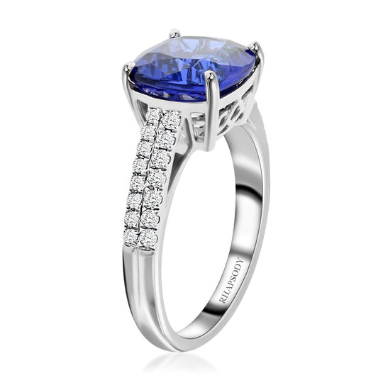 Rhapsody AAAA Tansanit, Weißer Diamant AGI zertifiziert Ring 950 Platin (Größe 17.00) (10-15 Werktage Lieferzeit) ca. 3.24 ct