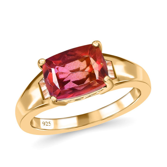 Sunset Triplette Quarz, weißer Topas Ring, 925 Silber vergoldet ca. 2.54 ct