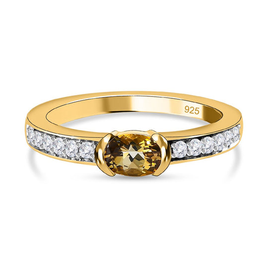 AA Natürlicher goldener Tansanit, weißer Zirkon Ring, 925 Silber Gelbgold Vermeil (Größe 20.00) ca. 0.68 ct