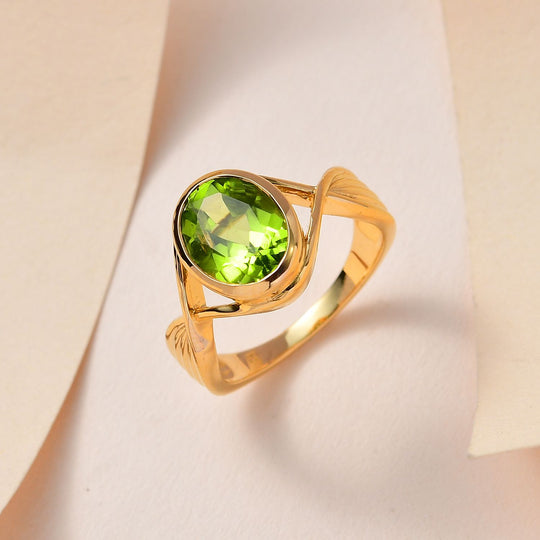 Natürlicher Peridot Ring, 925 Silber vergoldet, , ca. 2.50 ct