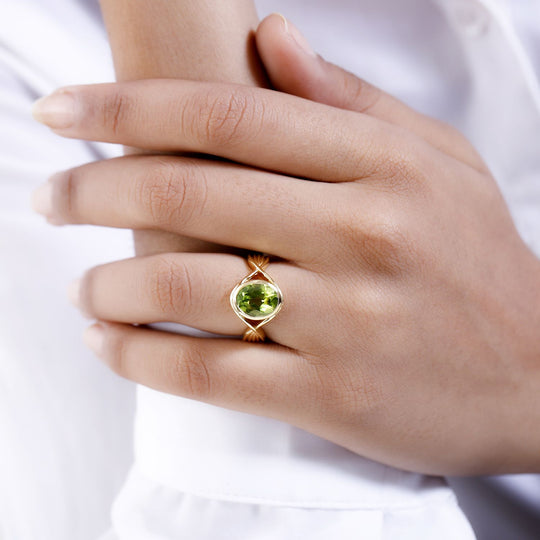 Natürlicher Peridot Ring, 925 Silber vergoldet, , ca. 2.50 ct