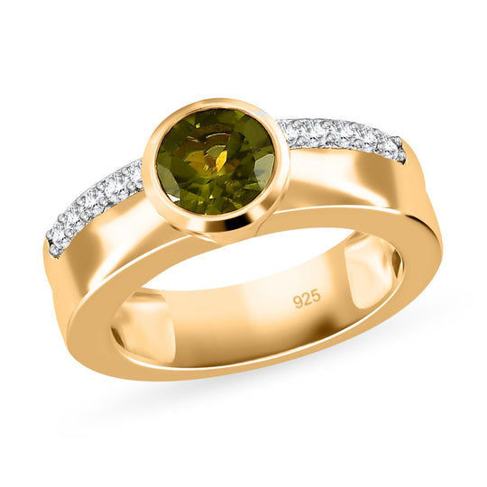 Natürlicher Peridot, weißer Zirkon Ring, 925 Silber vergoldet, ca. 1.73 ct