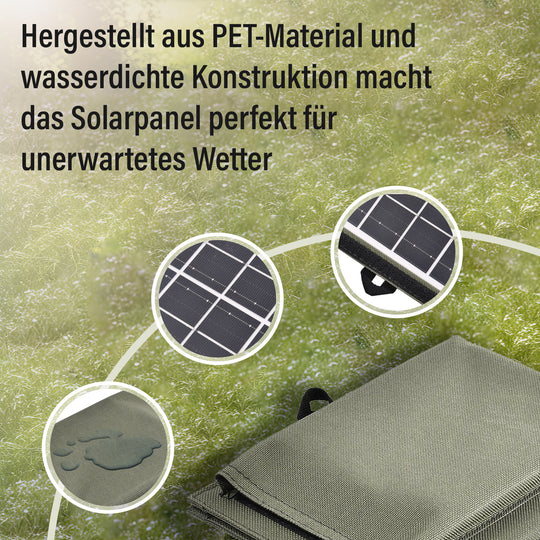 Tragbares Solarpanel, 7W, USB und Mehrfachanschlüsse, Wasserdichtes Etui, 15x20 cm