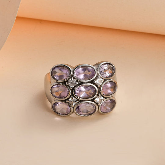 Rose De France Amethyst, weißer Zirkon Ring, Edelstahl , ca. 4.48 ct