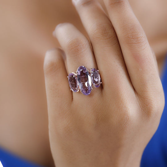 Rose De France Amethyst Ring, 925 Silber rosévergoldet, , ca. 8.81 ct