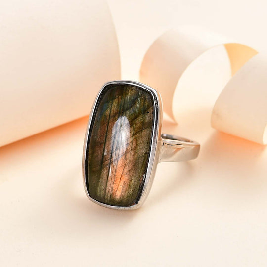 Labradorit Ring, Edelstahl ca. 5.96 ct