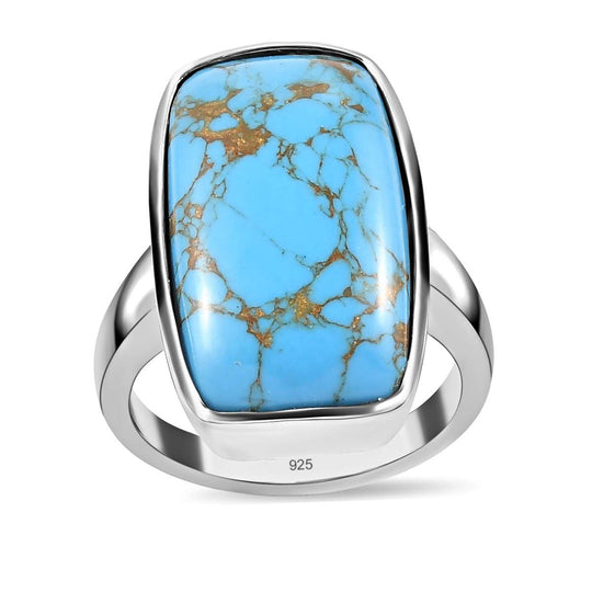 Blaues Türkis Ring, Edelstahl ca. 12.13 ct