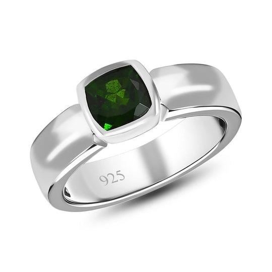 Natürlicher Chromdiopsid Ring, 925 Silber platiniert ca. 0.98 ct