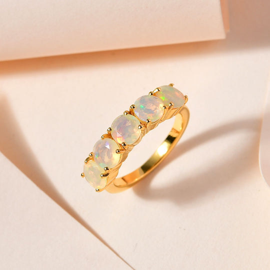 Natürlicher, äthiopischer Welo Opal Ring, 925 Silber Gelbgold Vermeil ca. 1.59 ct