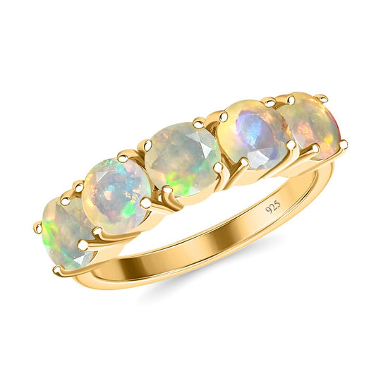 Natürlicher, äthiopischer Welo Opal Ring, 925 Silber Gelbgold Vermeil ca. 1.59 ct