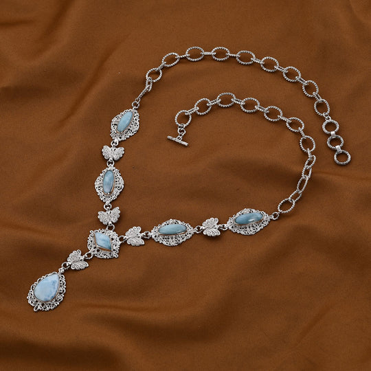 Royal Bali Kollektion- Larimar Halskette, 50 cm, 925 Silber -31,86 ct.