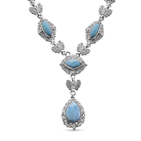 Royal Bali Kollektion- Larimar Halskette, 50 cm, 925 Silber -31,86 ct.