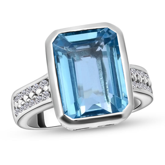 Himmelblauer Topas und Zirkon-Ring, 925 Silber platiniert ca. 10.38 ct