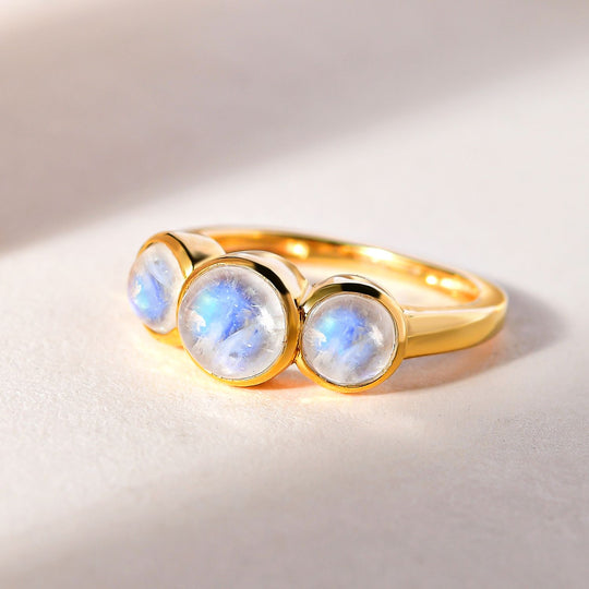Premium Regenbogen Mondstein Ring, 925 Silber vergoldet, ca. 2.15 ct