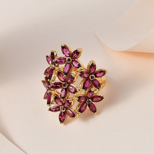GP Italienische Garten Kollektion - Rhodolith Granat Ring, 925 Silber Gelbgold Vermeil, , ca. 6.39 ct