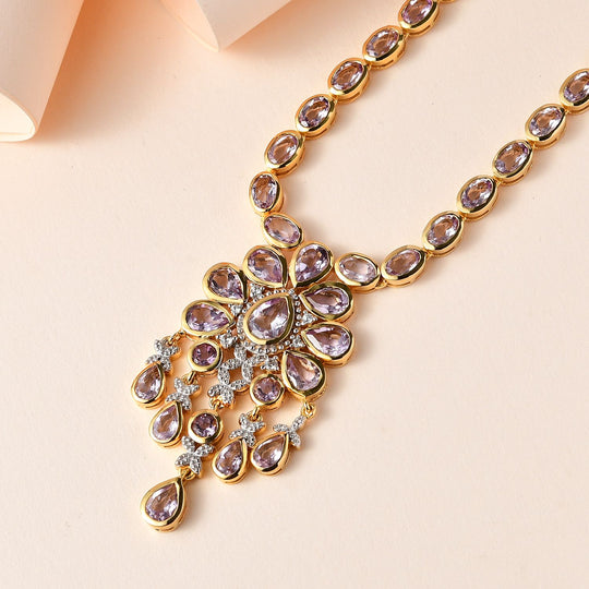 Rose De France Amethyst Halskette, ca. 45 cm, 925 Silber vergoldet, ca. 18.84 ct