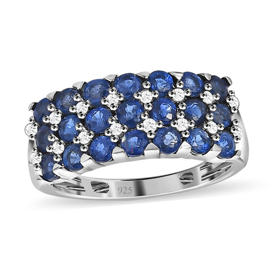 Kaschmir Kyanit, Weißer Zirkon Ring, 925 Silber platiniert ca. 2.57 ct