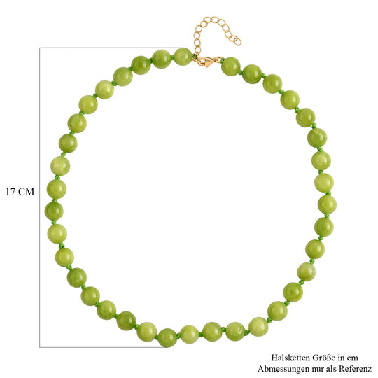 Grüner Quarzit Halskette ca. 45 cm Reiner Edelstahl IP-Gelbbeschichtung ca. 296.00 ct
