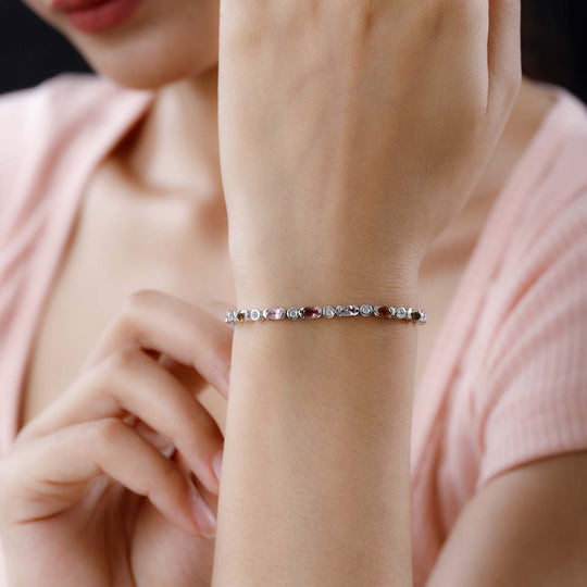 AA Mehrfach-Turmalin, Weißer Zirkon Armband ca. 20 cm 925 Silber platiniert ca. 5.59 ct