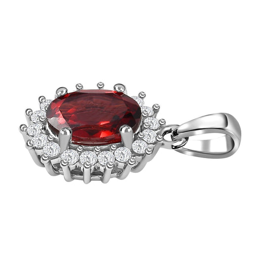 Natürlicher Mosambik Granat, weißer Zirkon Anhänger, 925 Silber rhodiniert ca. 2.30 ct