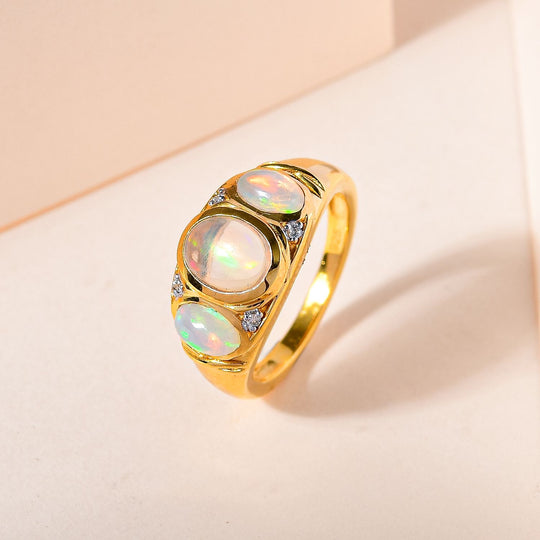 Natürlicher, äthiopischer Welo Opal Ring, 925 Silber vergoldet ca. 1.54 ct