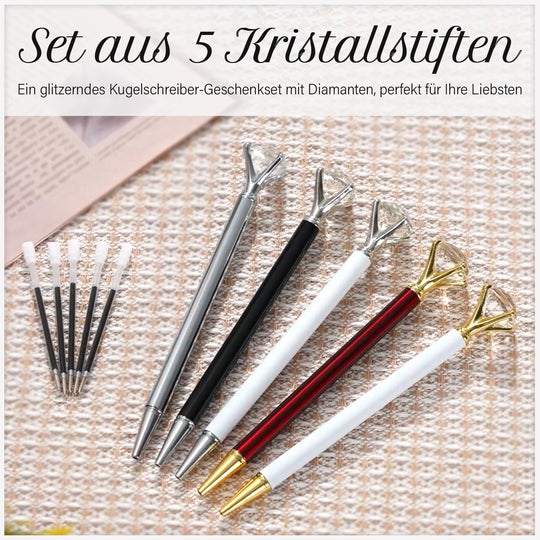 5er-Set Kristall-Kugelschreiber mit 5 Tinten, 15,2 cm, Mehrfarbig