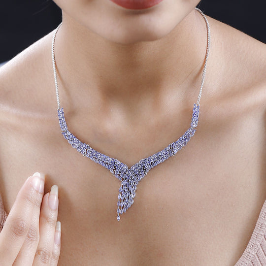 Tansanit Halskette ca. 45 cm 925 Silber platiniert ca. 12.48 ct