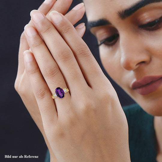 AA Lusaka Amethyst, weißer Zirkon Ring, 925 Silber vergoldet ca. 6.10 ct
