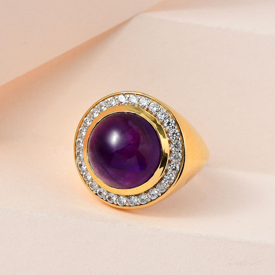 Afrikanischer Amethyst, weißer Zirkon Ring, 925 Silber vergoldet ca. 9.38 ct