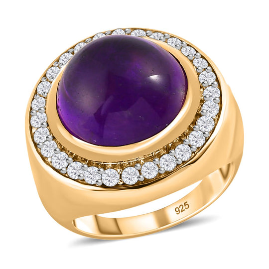 Afrikanischer Amethyst, weißer Zirkon Ring, 925 Silber vergoldet ca. 9.38 ct